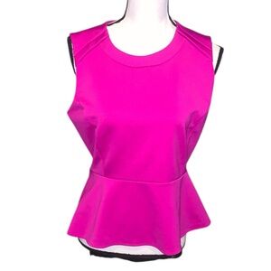 Worthington Sleeveless Top Ruffle Blouse Fuchsia Size PL Snap Button Keyhole